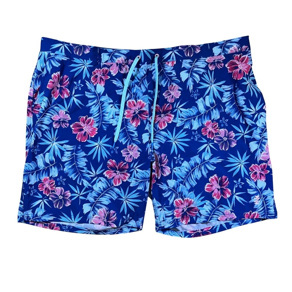 IZOD Saltwater Swim Trunks Mens 4XB Blue Floral Tropical Hibiscus Beach Shorts